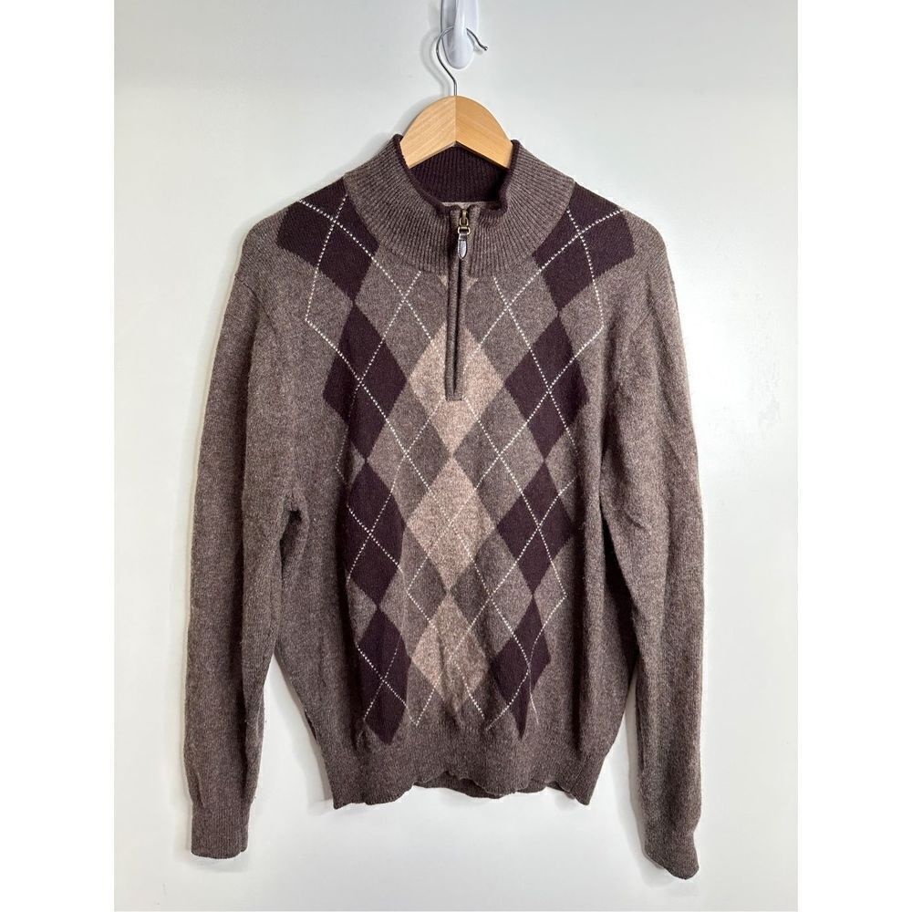 Jos A Bank Sweater Mens Argyle Lamb’s Wool Executive Collection Size Medium Brow
